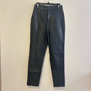 Nasty Gal Faux Leather Pants Black Sleek Straight Leg High Waist 4 Split Hem